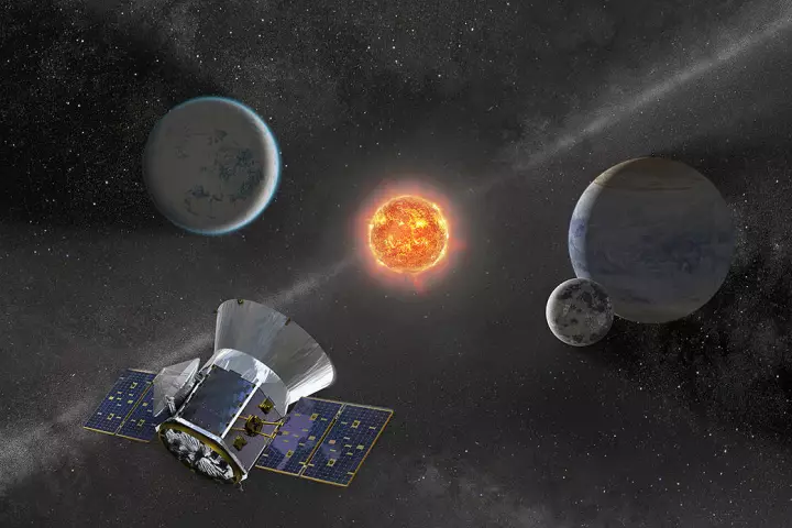 Render of TESS observing an M dwarf system