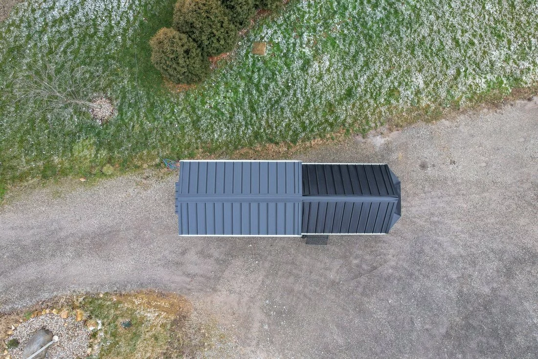 The Bofin's exterior is finished in engineered wood and topped by a steel roof