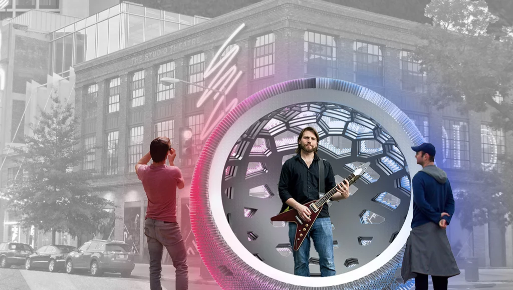 Honorable Mention - Sound Pods. Designer notes: "Sound Pods give freedom back to all musicians Sound Pods provide an alternative solution to these restriction by providing a welcoming and respectful environment for performers and speakers of all kinds, while maintaining an appropriate environment for residents and workers who desire peace and quiet."