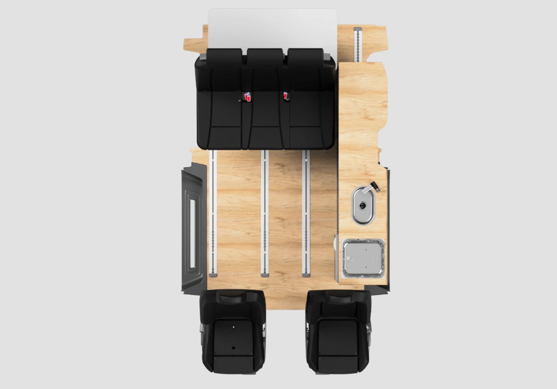 Vanexxt VW Caravelle camper van floor plan