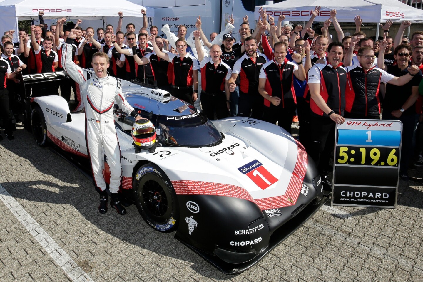 Driver Timo Bernhard enjoys his record-setting lap