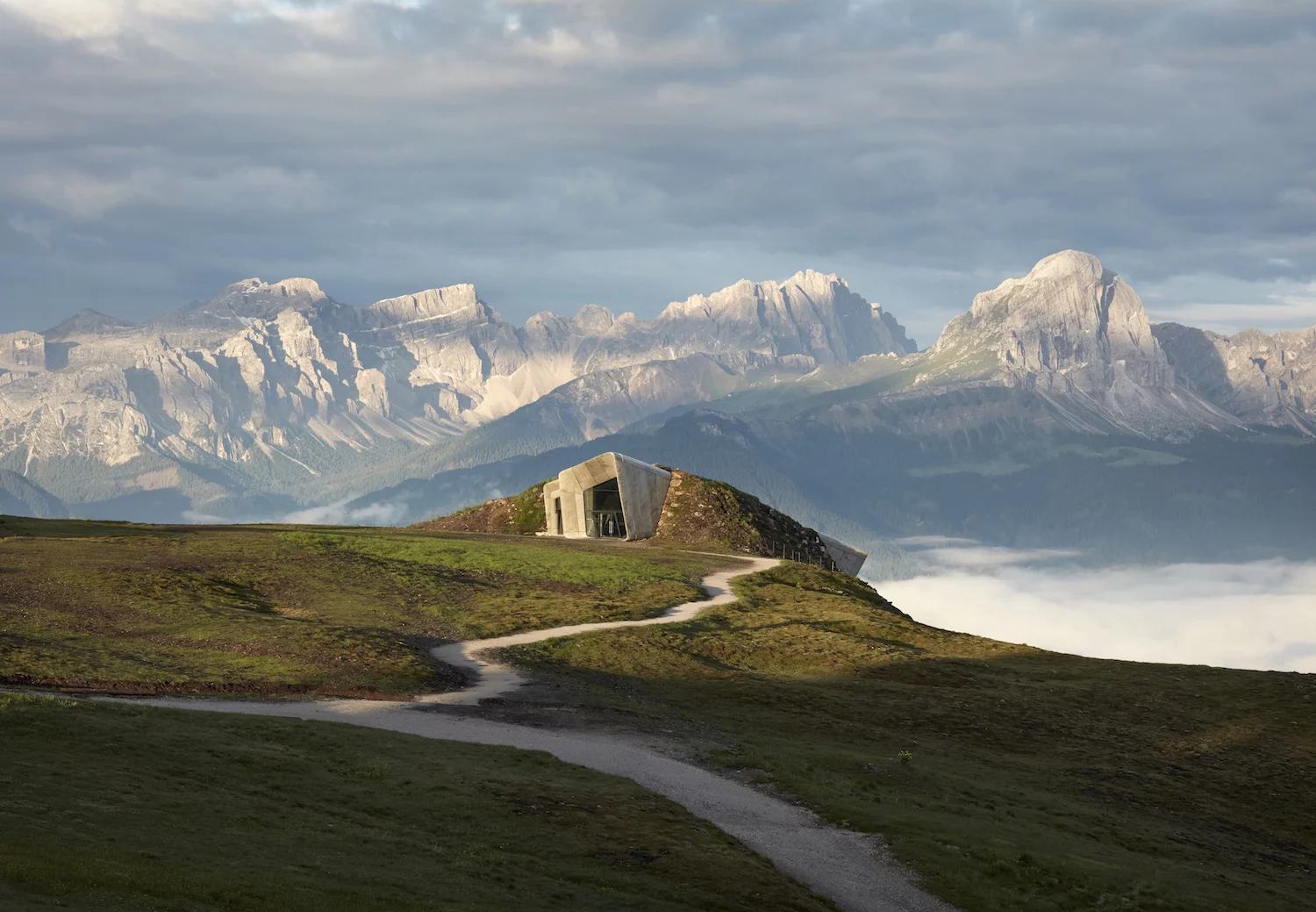 Australian Tom Roe shows Zaha Hadid's Messner Mountain Museum Corones, Bolzano, amidst the mountainous landscape of South Tyrol in Italy. The image was entered into the Sense of Place category