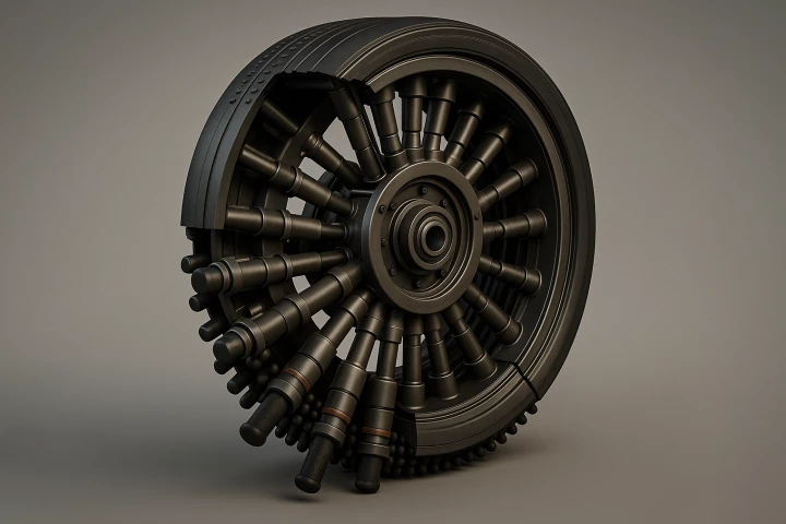 With pushrods for spokes, this wild take on a drive wheel pokes directly into the road to push a vehicle along