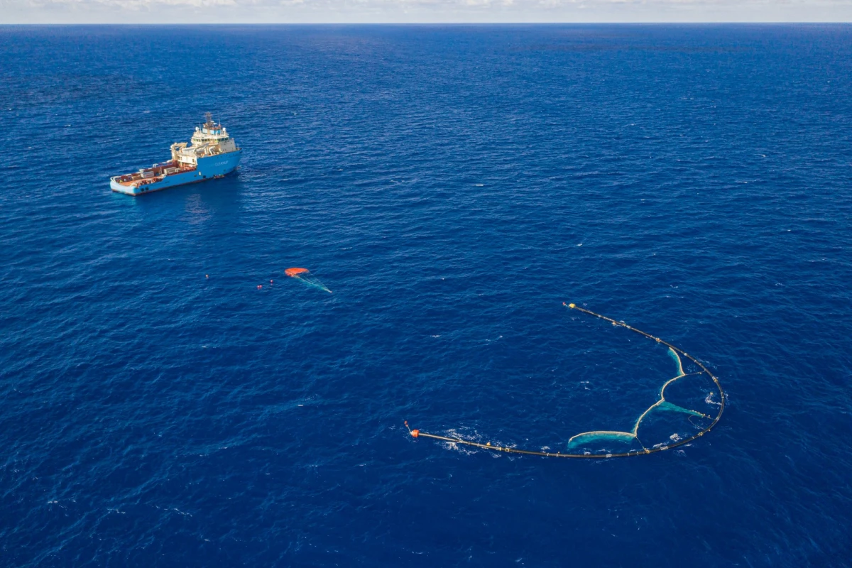The Great Ocean Cleanup team envisions fleets of its U-shaped barrier drifting through the Great Pacific Garbage Patch eating up plastic waste like a giant Pac-Man