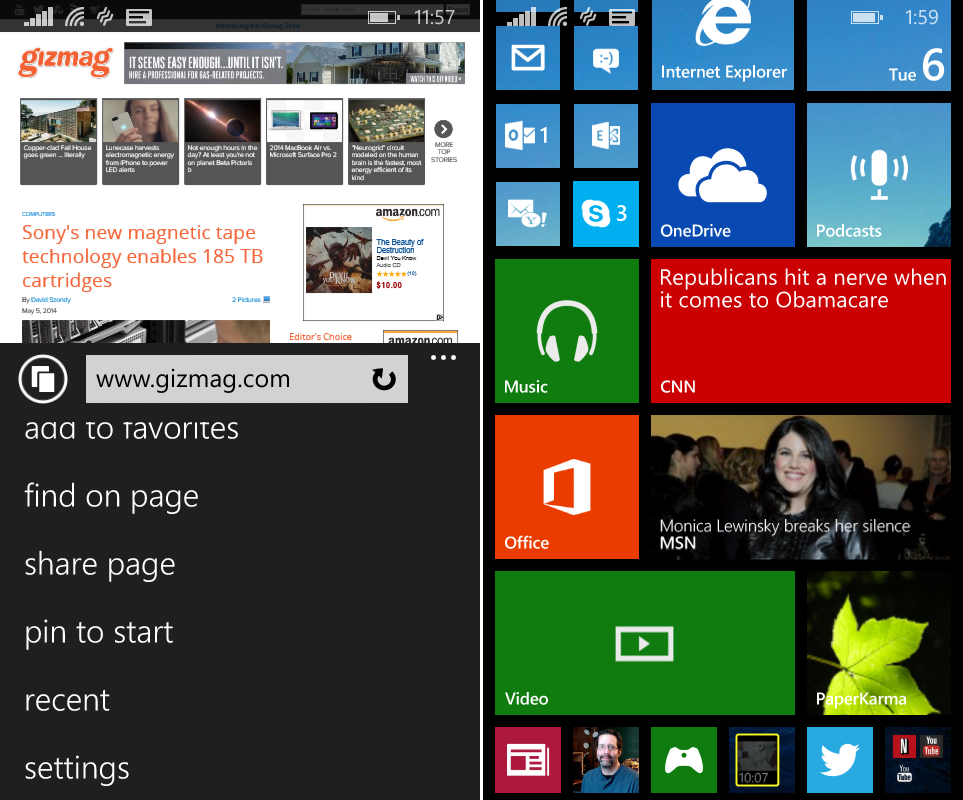 Pin live tiles to the Windows Phone 8.1 start screen