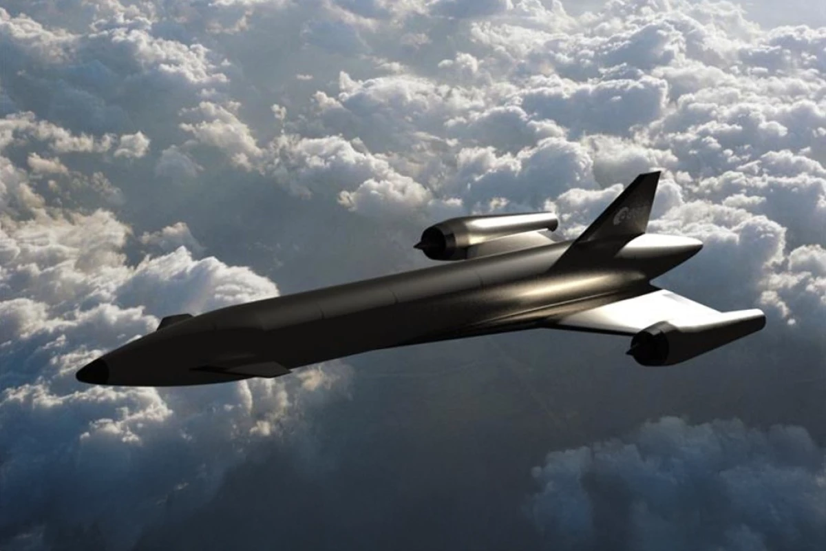 Artist's concept of the Invictus spaceplane (background extended using Photoshop generative fill)