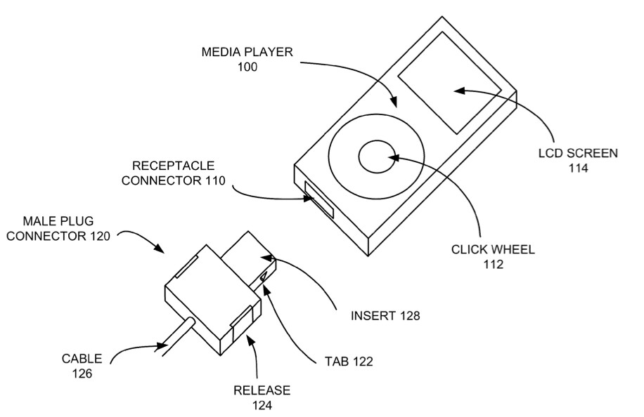 Illustration from the patent application for Apple's new USB 3.0 and DisplayPort/Thunderbolt iOS connector
