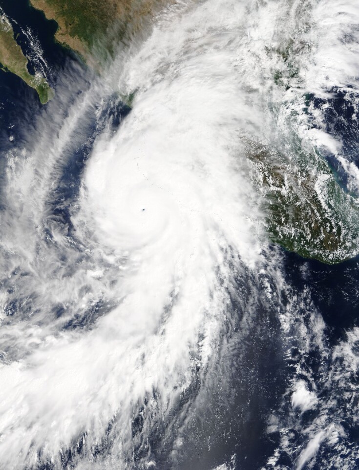 A NASA satellite image of Hurricane Patricia, just before it made landfall in Mexico in 2015