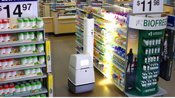 Walmart's shelf-scanning-robot in action
