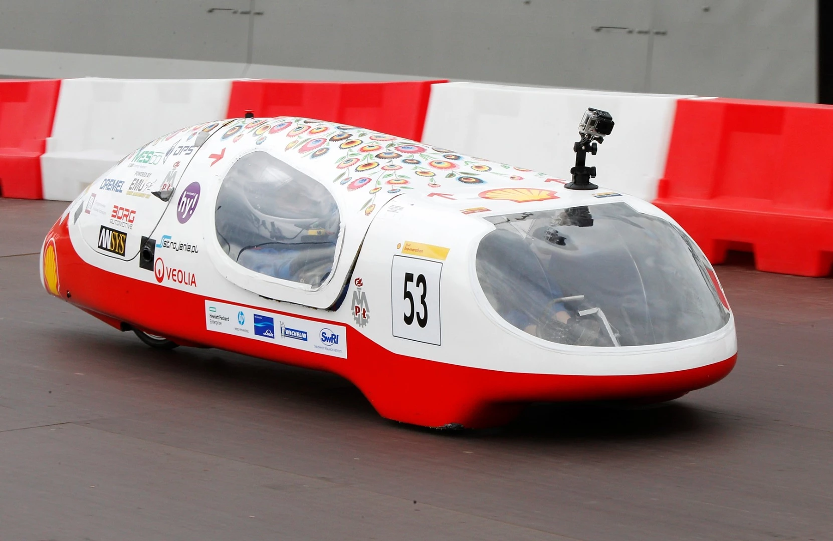 The Eco Arrow 2.2, a gasoline prototype racing for team Iron Warriors from Lodz University Of Technology, Lodz, Poland on the track during day two of Make the Future London 2016