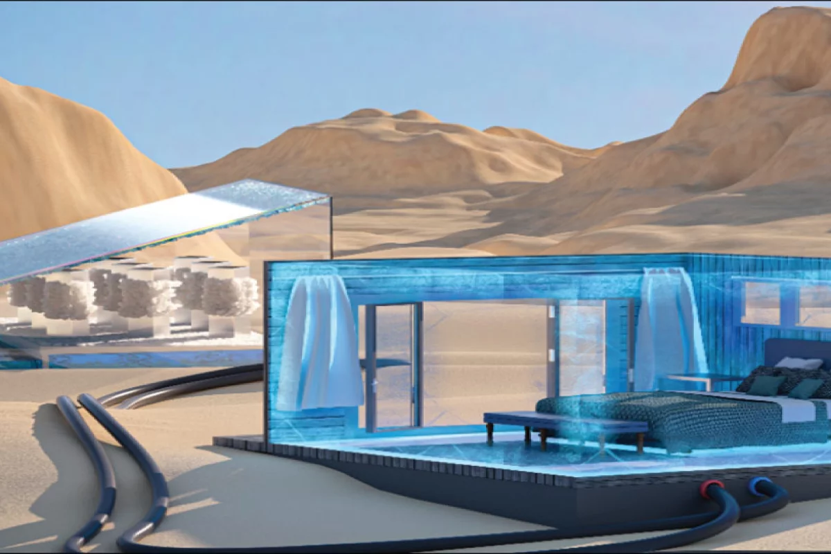 An illustration depicting how a large-scale version of the system could be used to cool an entire room