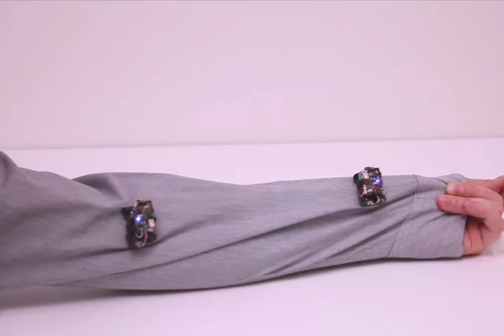 A couple of Rovables make their way along a sleeve