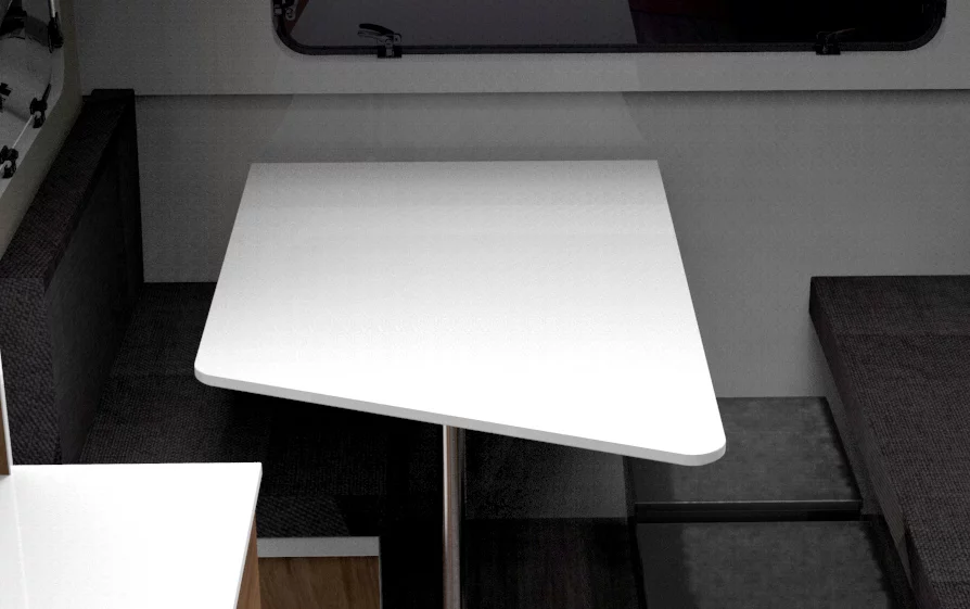 A simple dinette set provides eating/sitting/recreation space