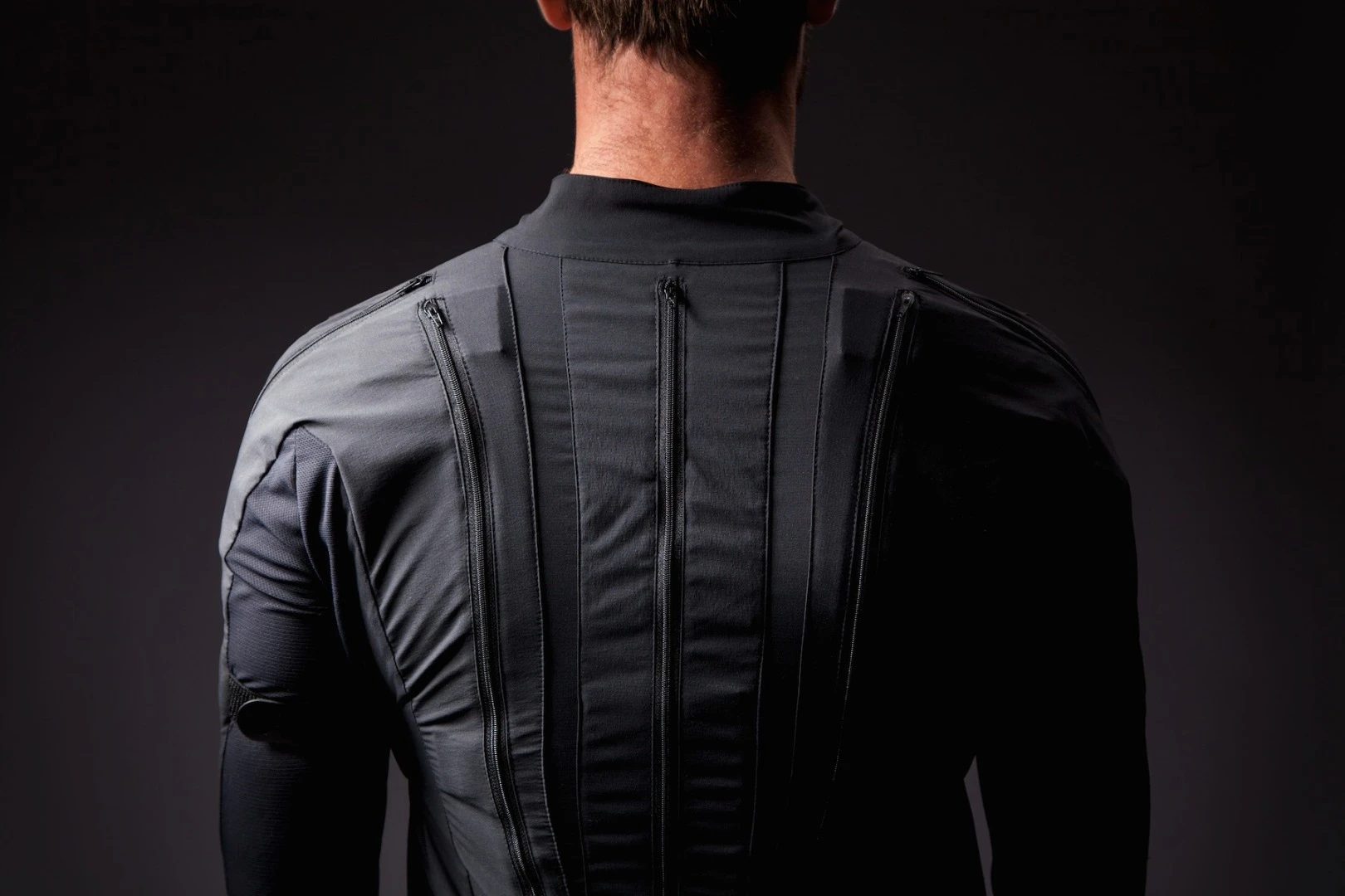 In the back of the Smartsuit Pro is a small hub and battery, which are reportedly smaller than an iPhone and very lightweight