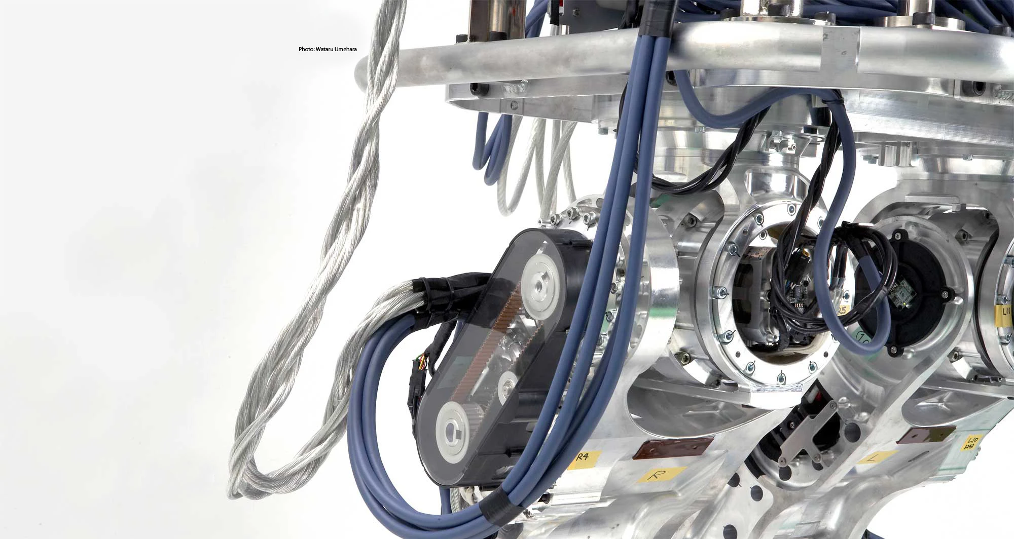 A close-up of Core's hip joints, with powerful actuators built specifically for the large robot (Photo: Wataru Umehara)