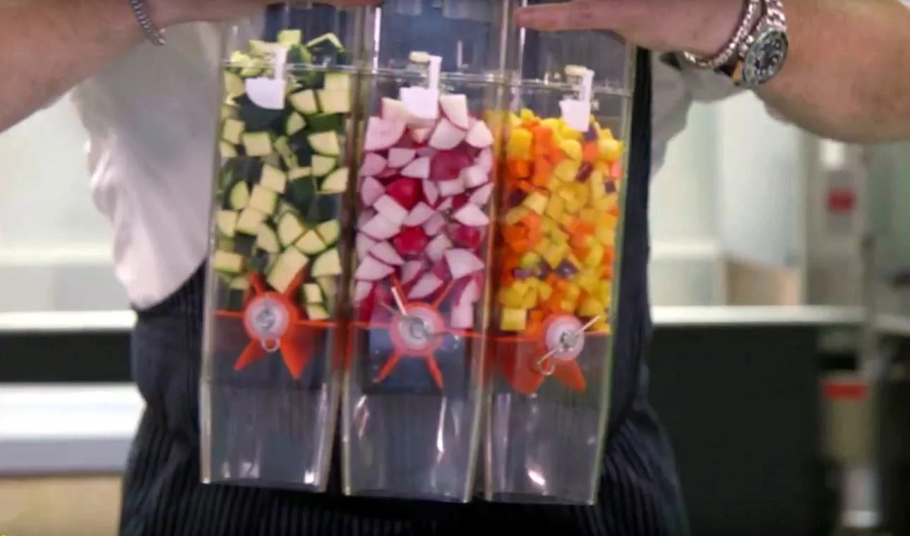Sally uses a series of canisters to hold ingredients