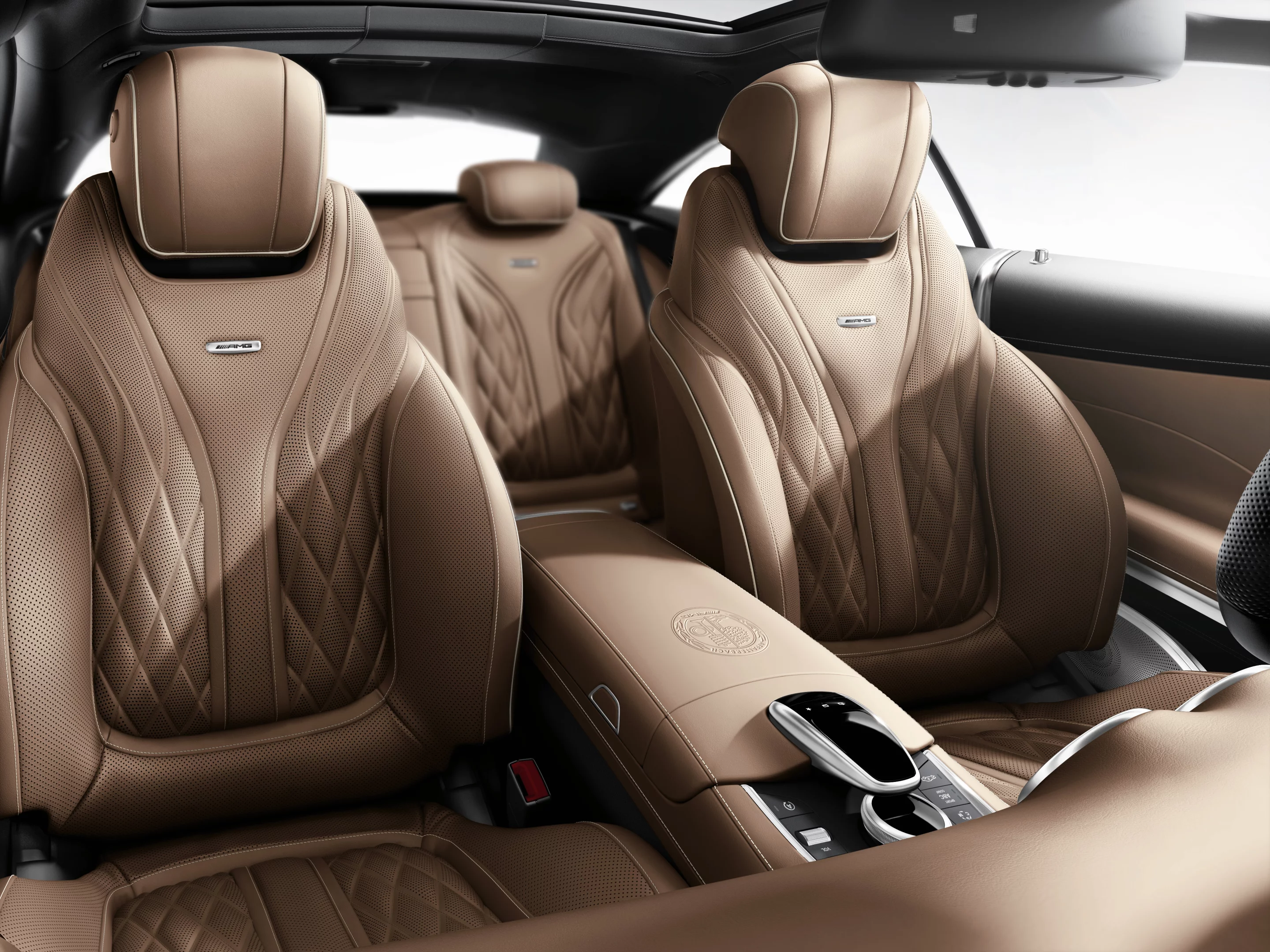 The S65 AMG Coupe's seats have diamond-pattern leather