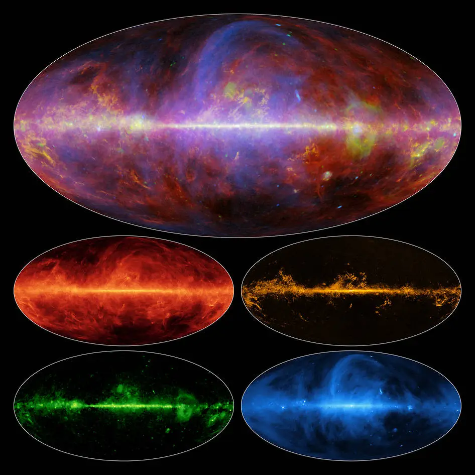 Composite image on top. Below are the various components that make up the main image. (Image: ESA/NASA/JPL-Caltech)