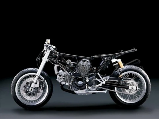 the trellis frame is unmistakably Ducati