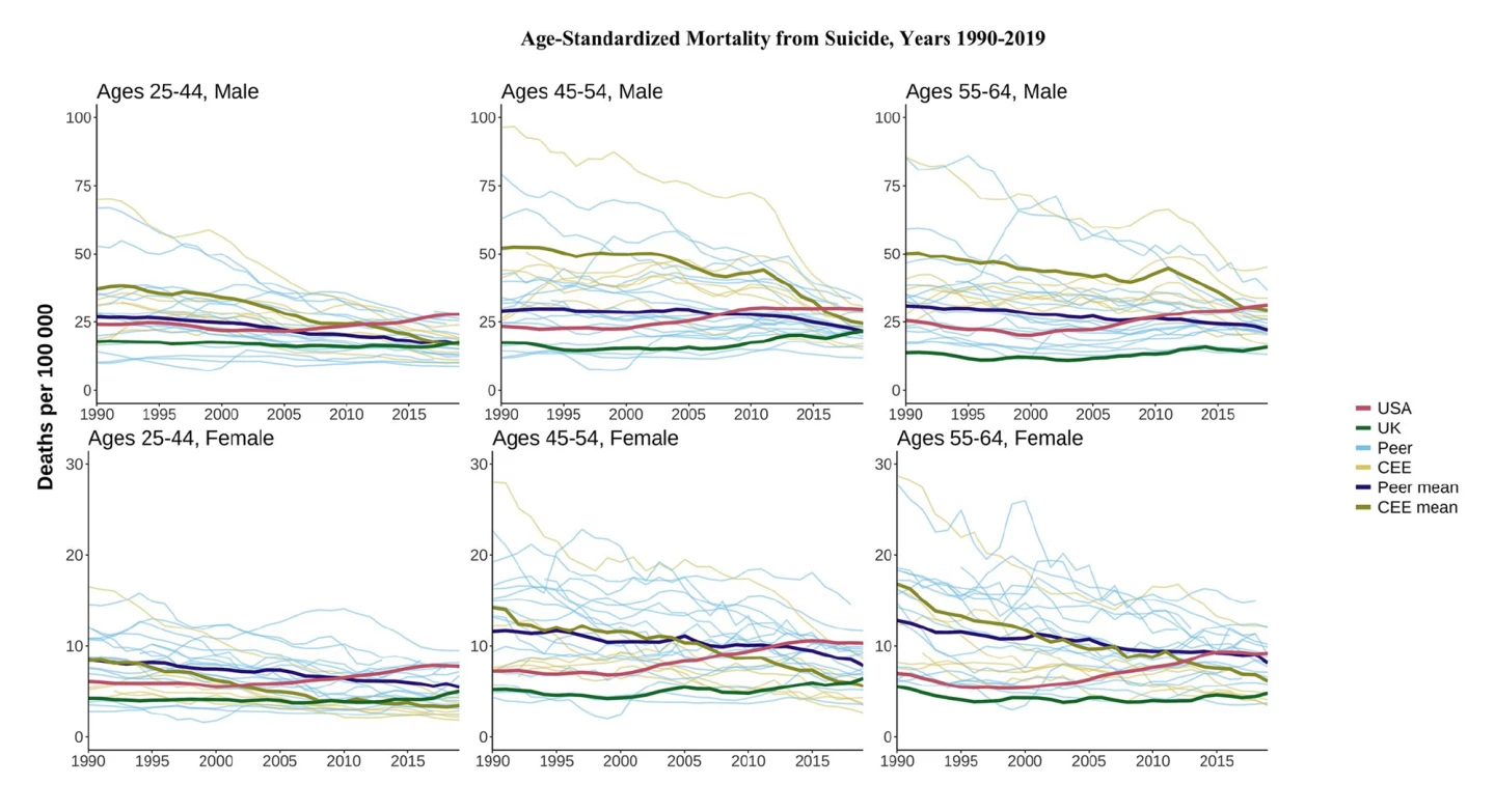 Age-standardized mortality from suicide, 1990-2019