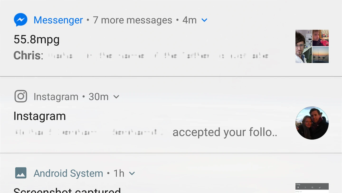 Notifications are grouped by app and take up more space to fit together better on screen