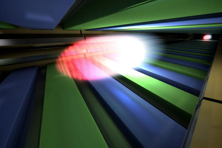 An illustration depicting X-ray flashes being generated in the XFEL(Image: European XFEL)