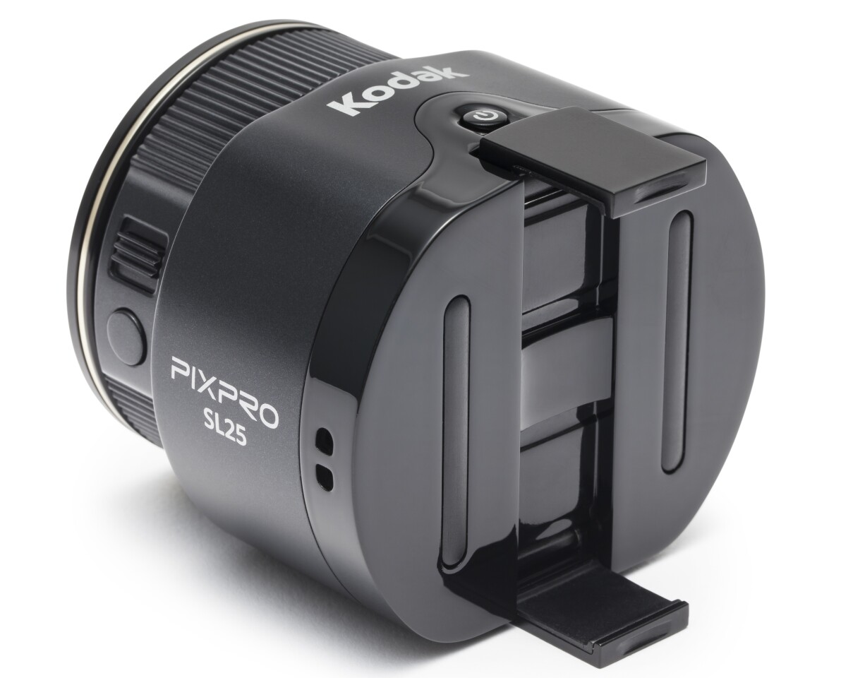 The Kodak SL10 and SL25 smart lens cameras have flip-out grips that snap around a smartphone