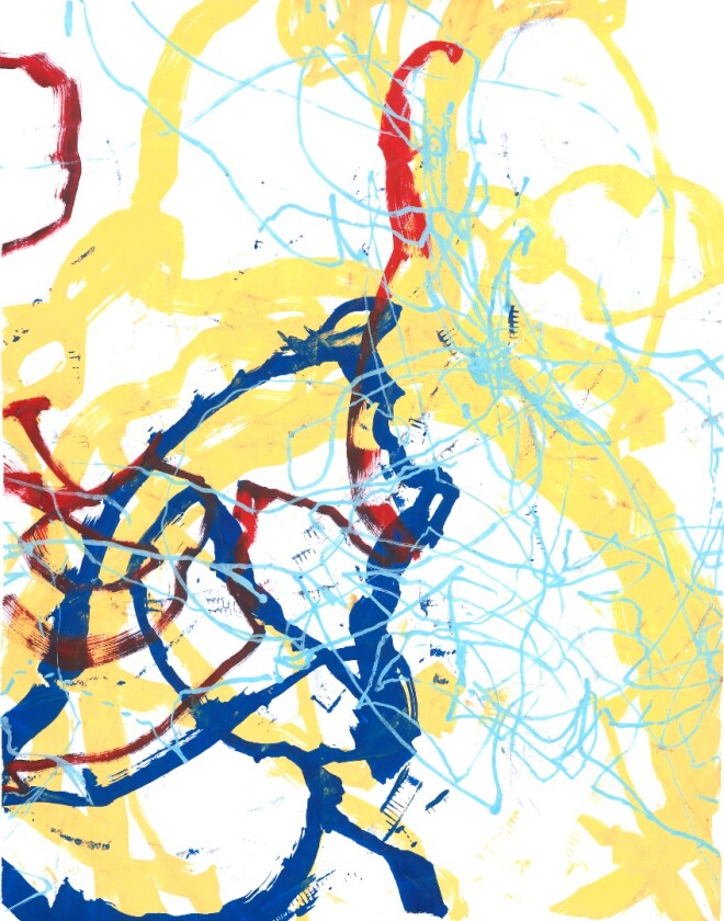 The Manibus Project straps a control to a ballet dancer's ankle. The control directs the movement of a robotic painting device that visual interprets the dance performance through paint on a canvas