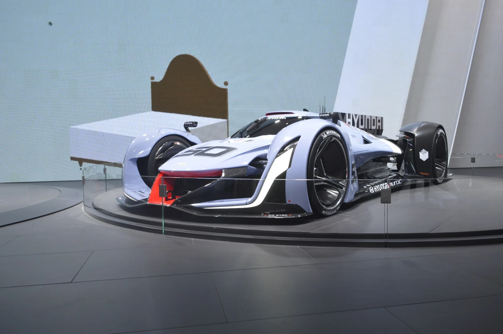 Front side view of the N 2025 Vision Gran Turismo, on display at the Frankfurt Motor Show