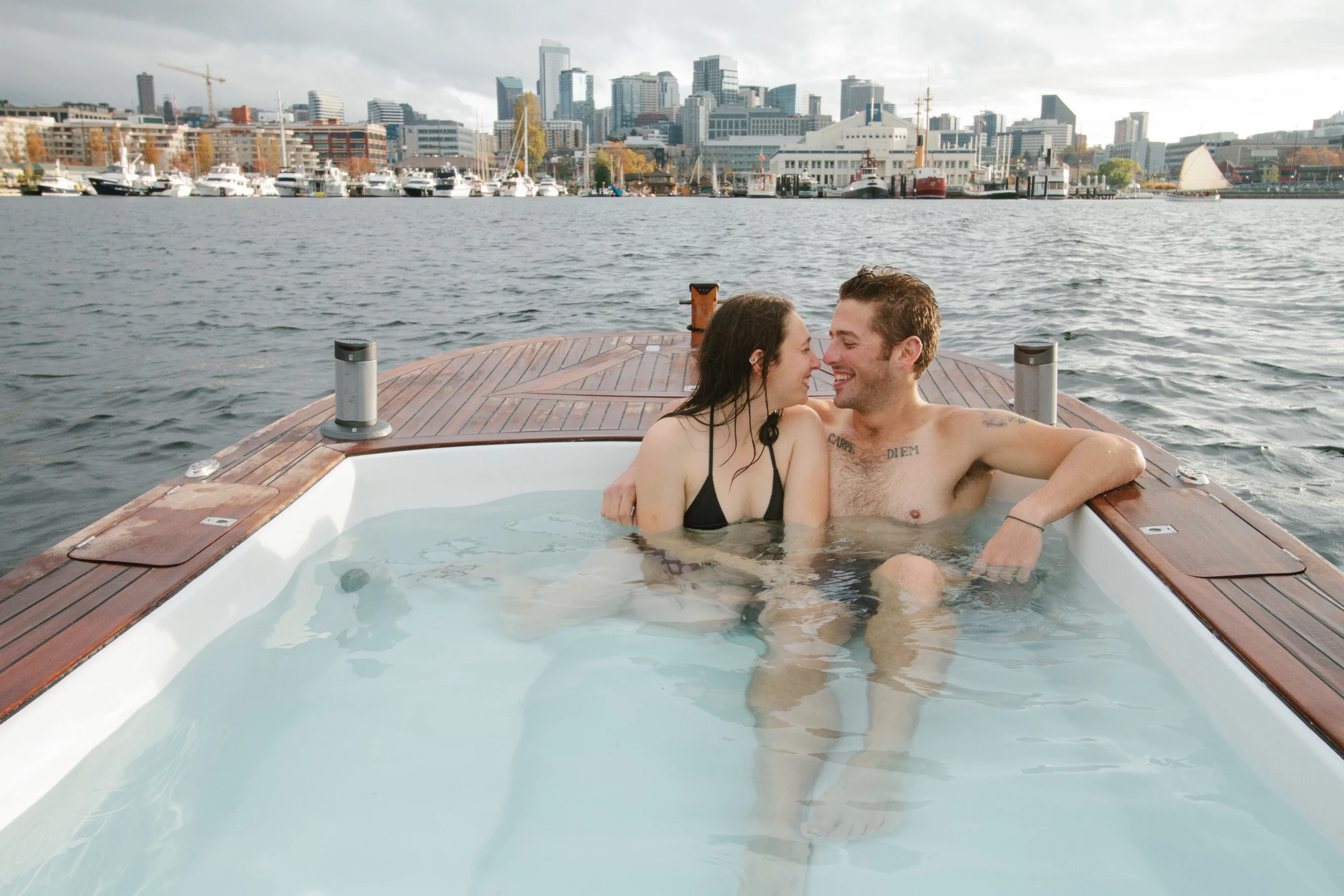 The Hot Tub Boat allows its passengers to soak while they cruise
