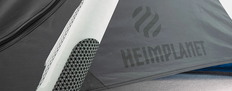 The inflatable geodesic "Cave" tent from Heimplanet