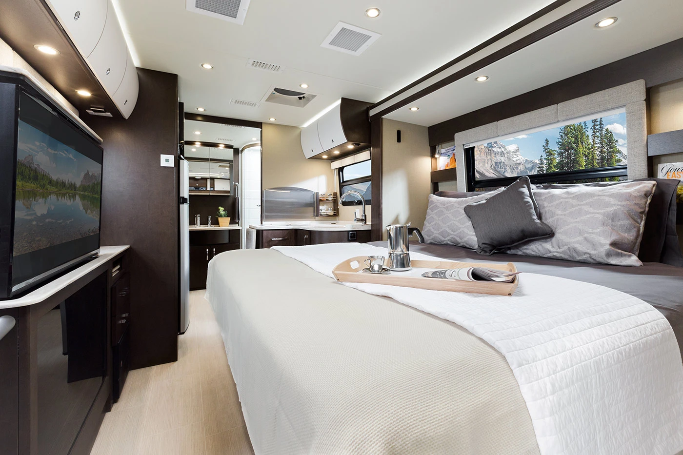 The Murphy bed folds out and turns the dining room/living room into the bedroom