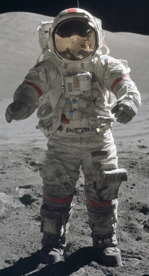 Later Apollo spacesuits incorporated a red stripe for commander identification