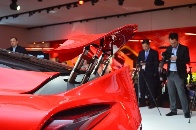 The Toyota FT-1 concept includes a retractable rear wing (Photo: C.C. Weiss/Gizmag)