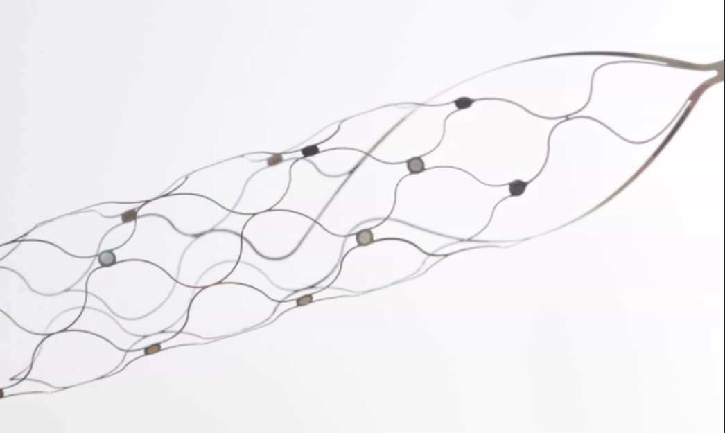 The Stentrode is effectively a self-expanding, catheter-insertable stent, with electrodes embedded in it and a cable coming out the end