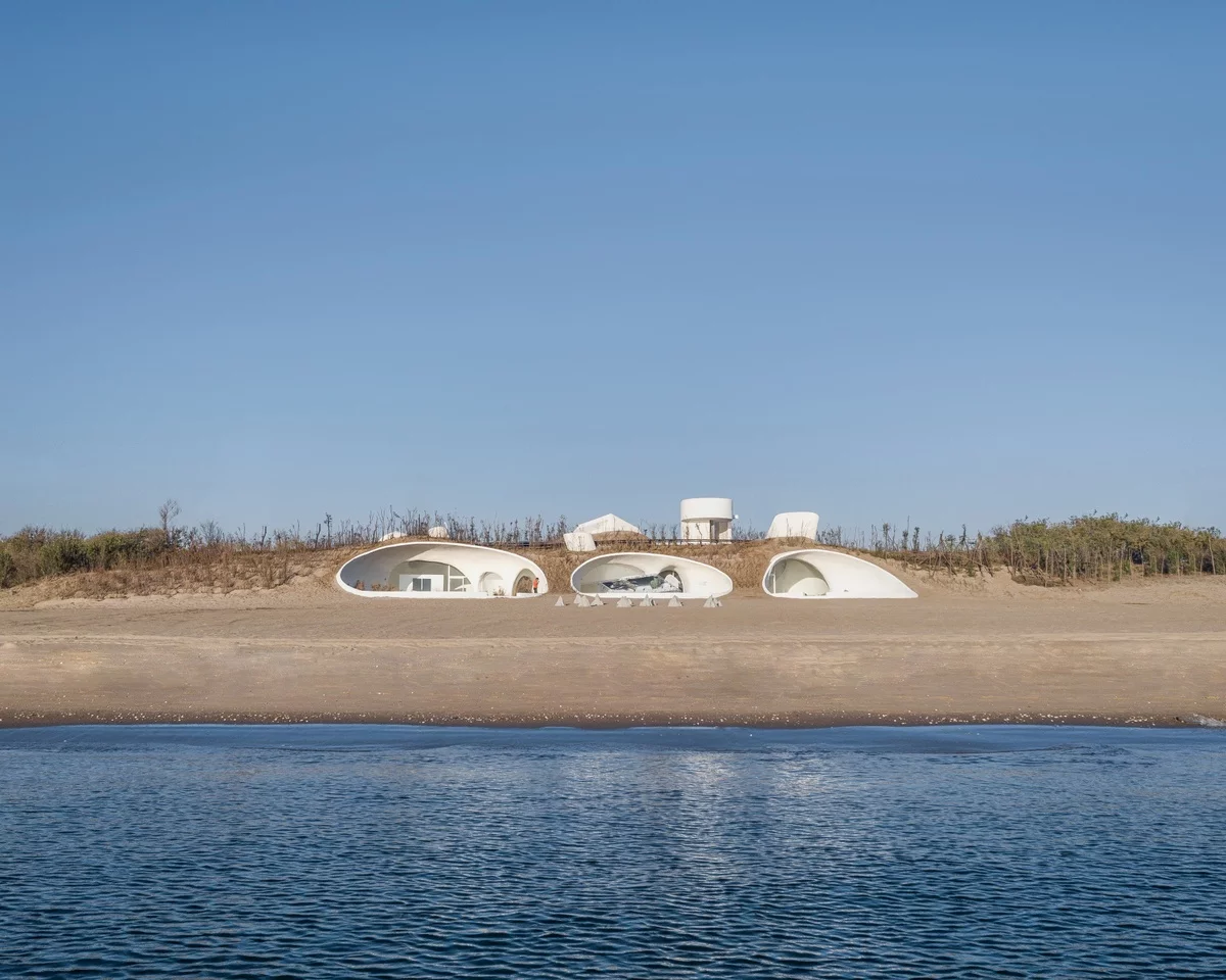 The UCCA Dune Art Museum consists of a complex concrete shell that was largely handmade by locals