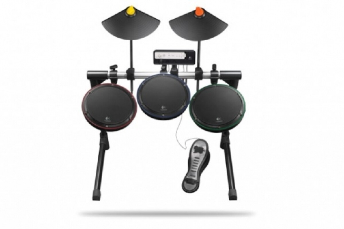 Logitech rock Wii and Xbox 360 with Wireless Drum and Guitar Controllers