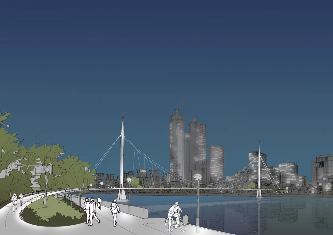 A bridge supported by two tall columns (Image: NEP Bridge Competition)