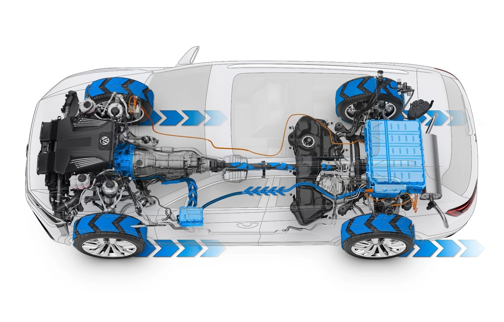 The 2.0-liter turbo engine works with a gearbox-integrated electric motor