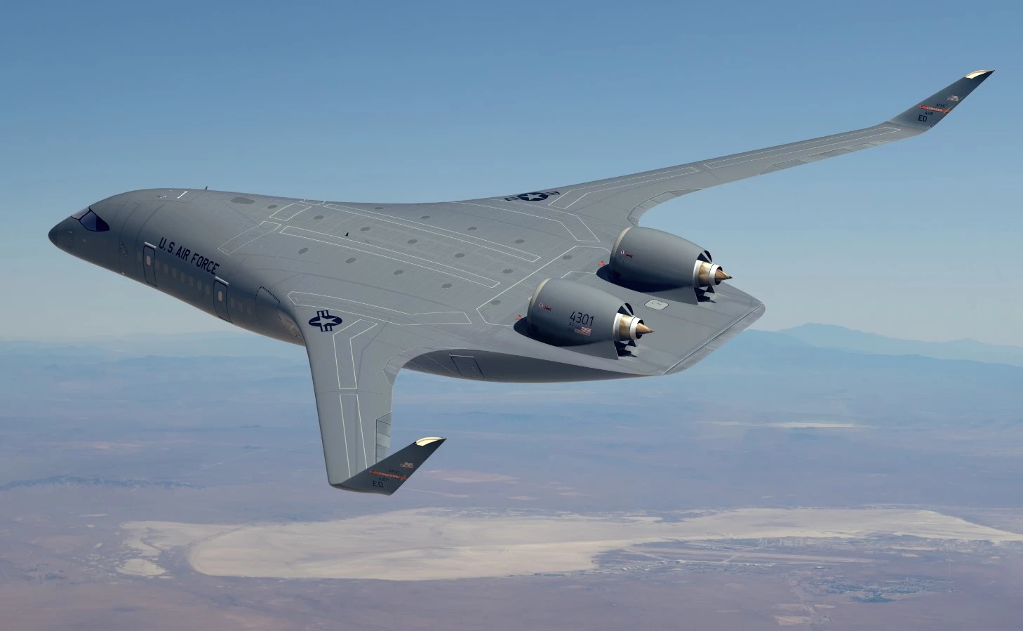 Rendering of a possible US Air Force blended-wing transport aircraft