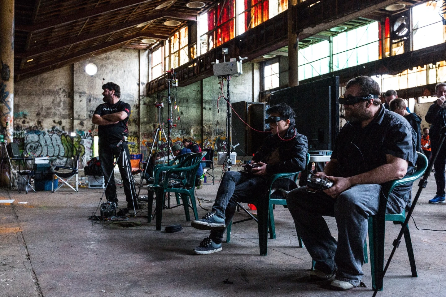 Regularly throughout the afternoon the buzz of drones was punctuated with loud crashes as frames smashed into the walls and ceiling
