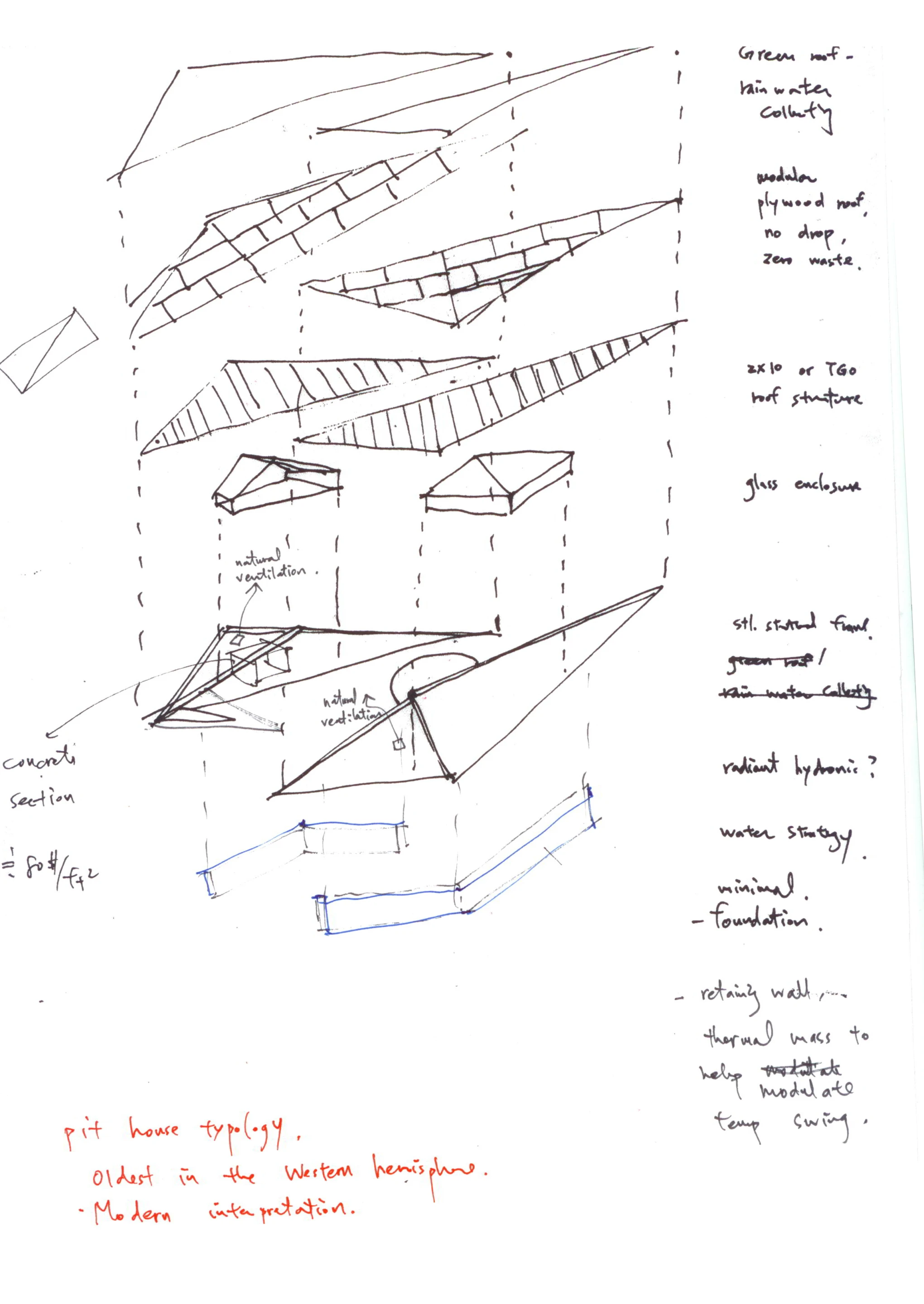 Architectural sketches and drawings of Edgeland Residence