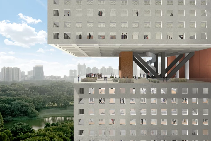 The Essence Financial Building in Shenzhen will have no exterior walls in its middle floor, to create a large viewing deck, and the elevators will be located on the side instead of the center to allow for more creative office designs