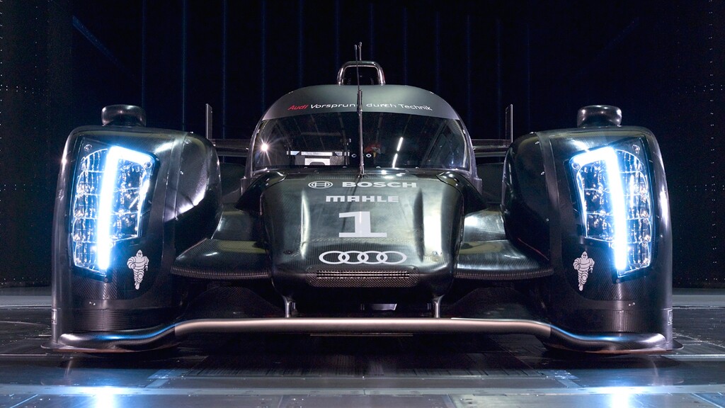 The new Audi R18 LMP1 sports car with its all-LED headlights