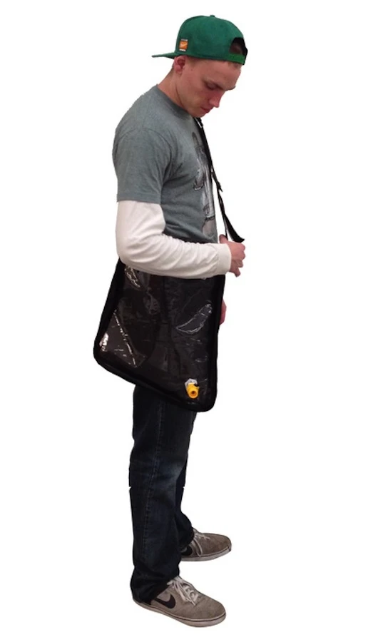 The Solar Bag can be carried like a satchel for easier transport and will begin to purify water as the user walks