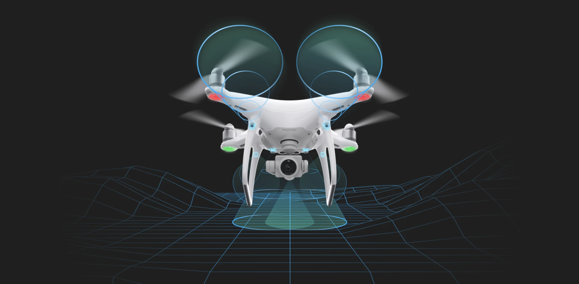 DJI Phantom 4 Pro: constantly scans its environment in 360 degrees plus downward to map out obstacles it might have to avoid on its homeward flight