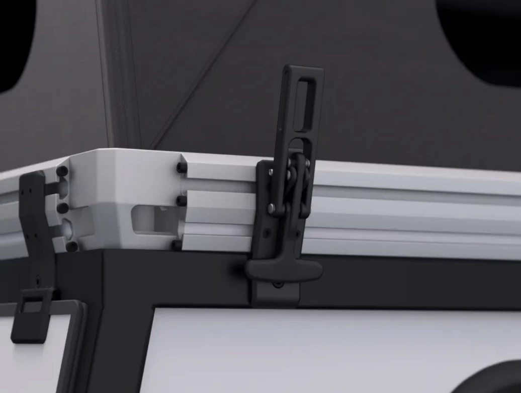 The Hardsider pop-up rooftop tent will clamp down to the rack frame