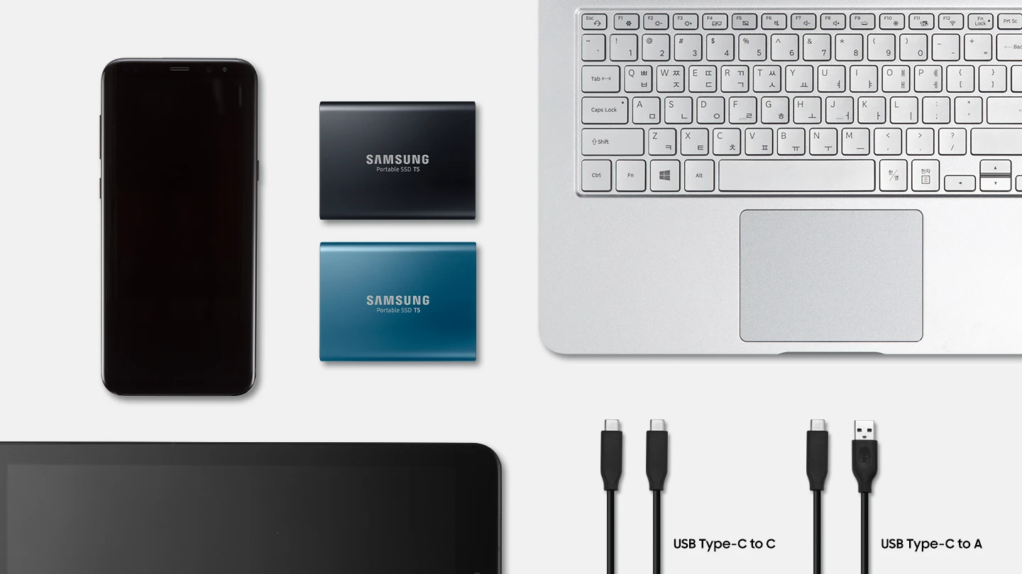 The T5 portable SSD comes supplied with a C-to-C USB cable and a C-to-A USB cable