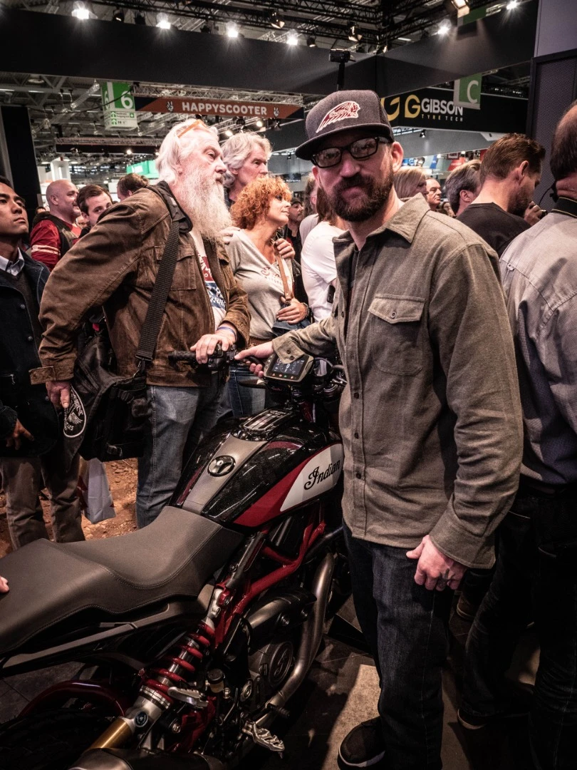 Designer Rich Christoph with his new baby, the Indian FTR1200