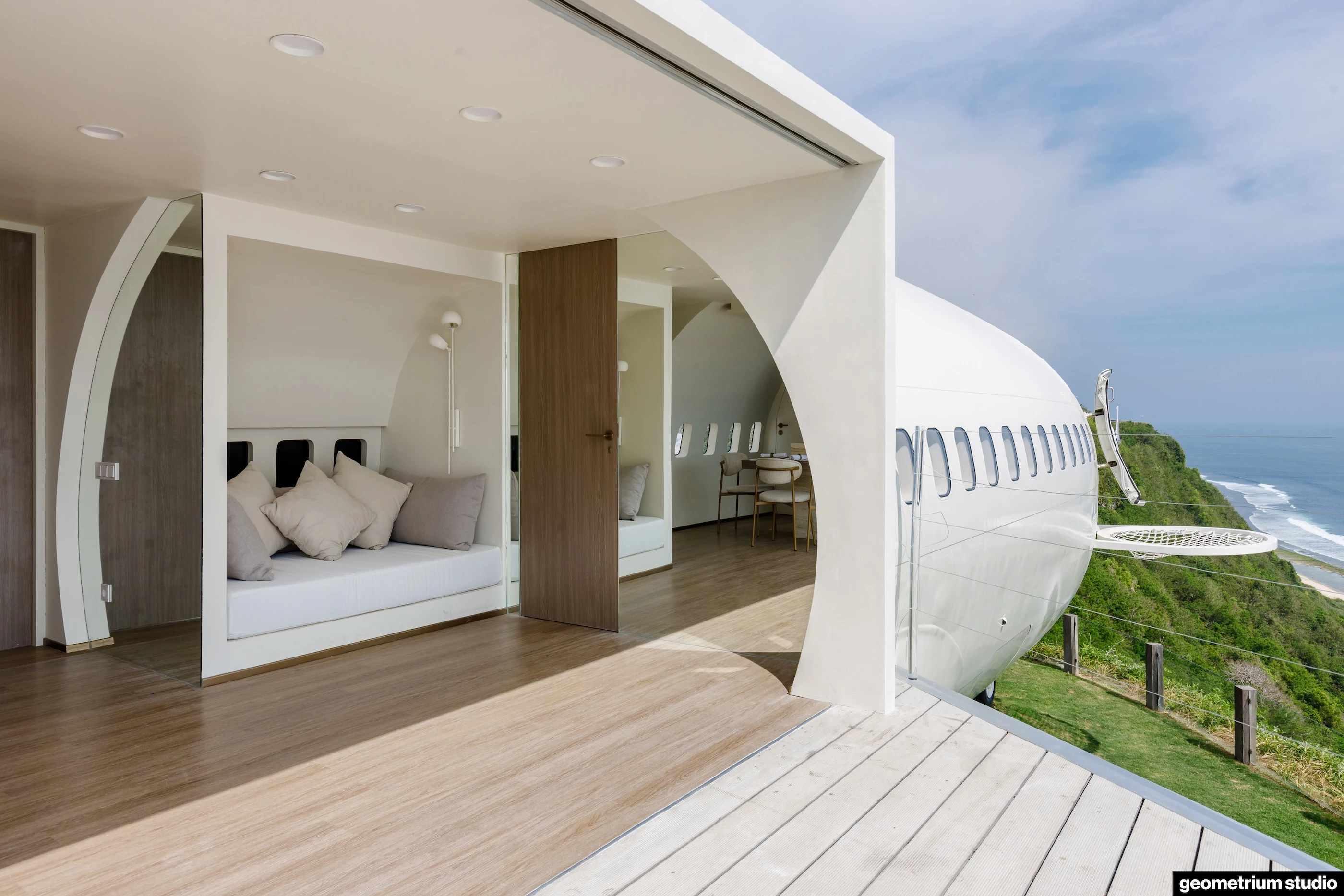 The Private Jet Villa's tubular interior meant that all furniture needed to be custom designed